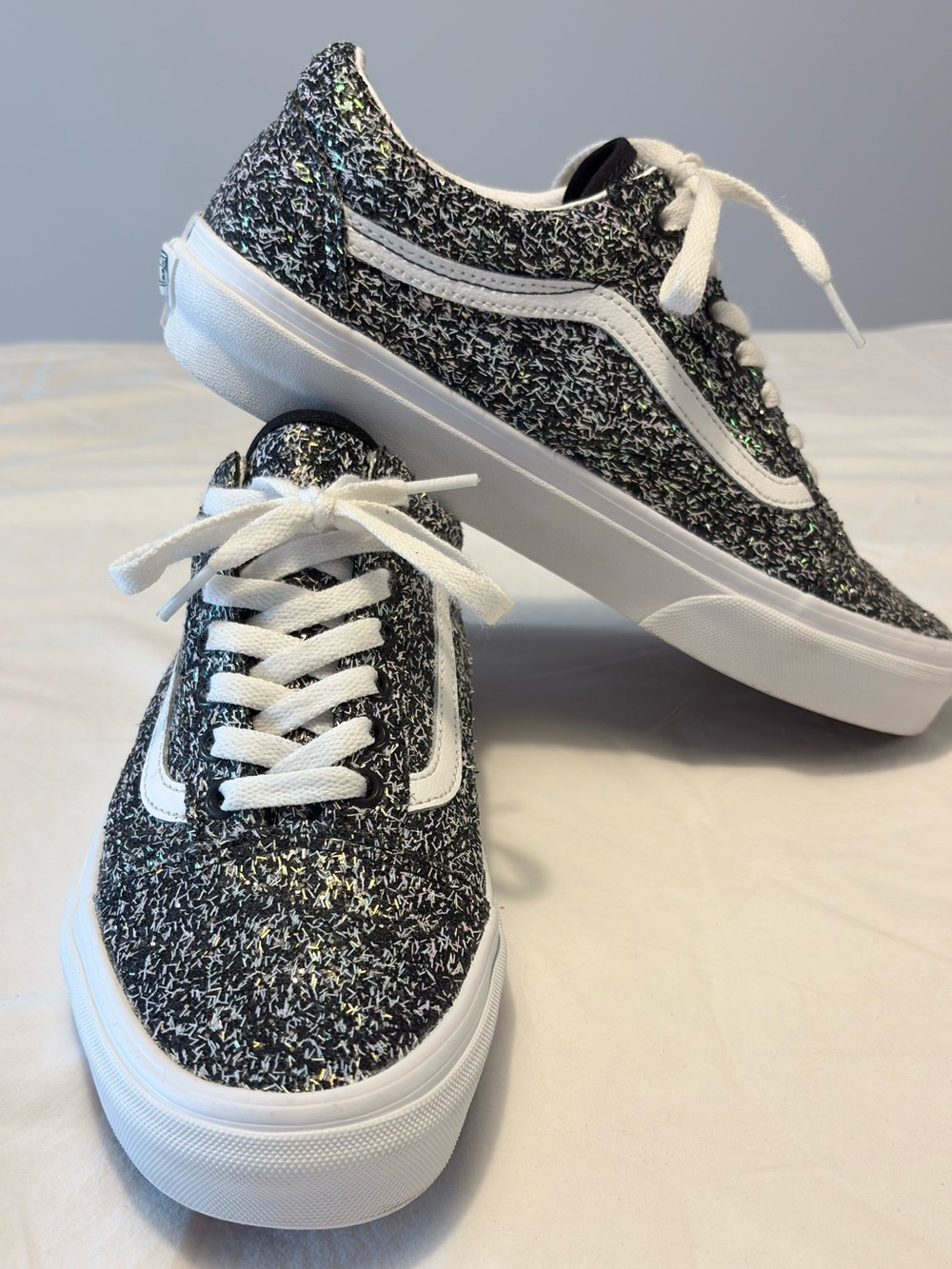 Vans Old Skool Black & Silver Glitter Low-Top Sneakers | Size US 9.5W / 8M